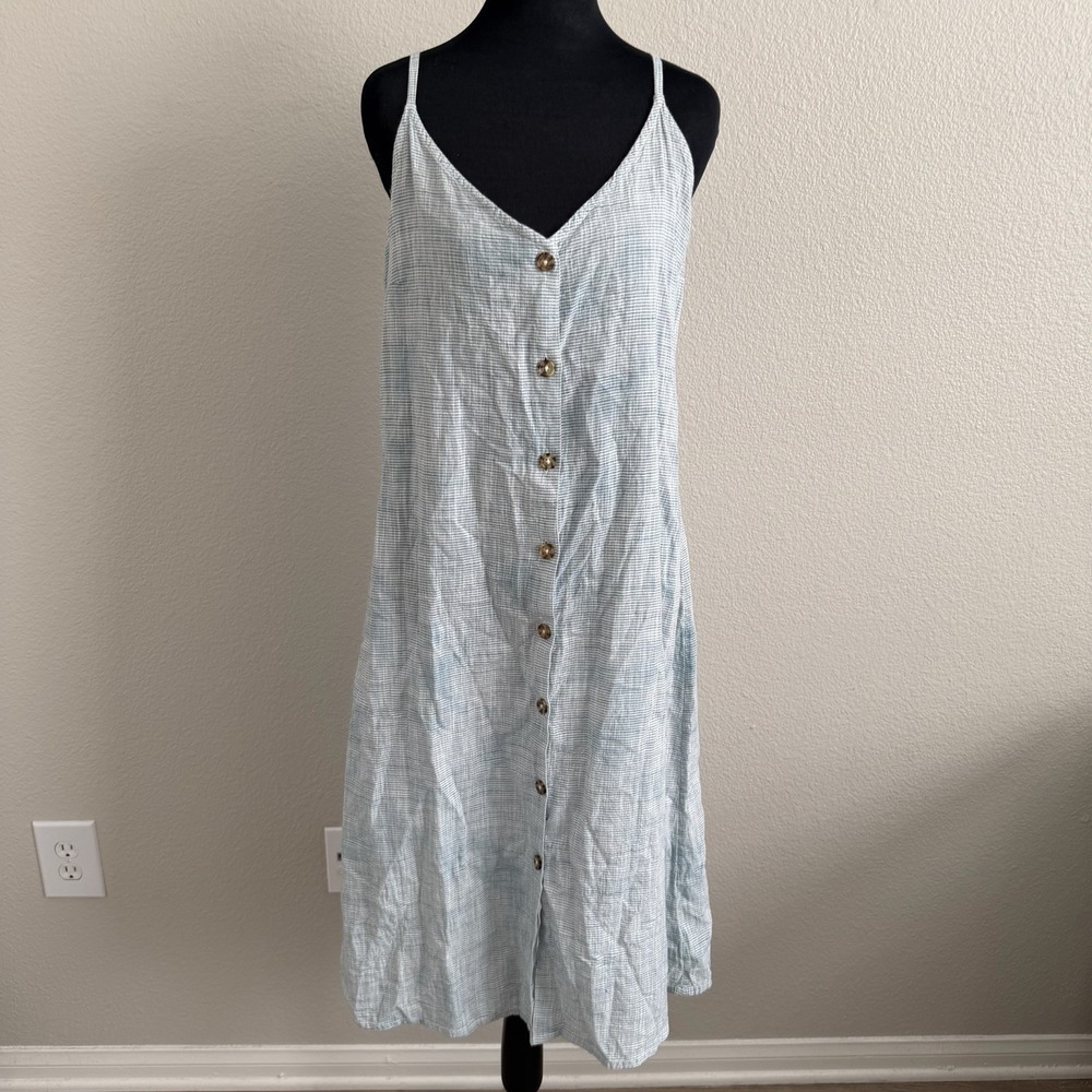 Roxy Large Midi Dress Wild Ties Striped Cotton Button Front Coastal Beach Surf